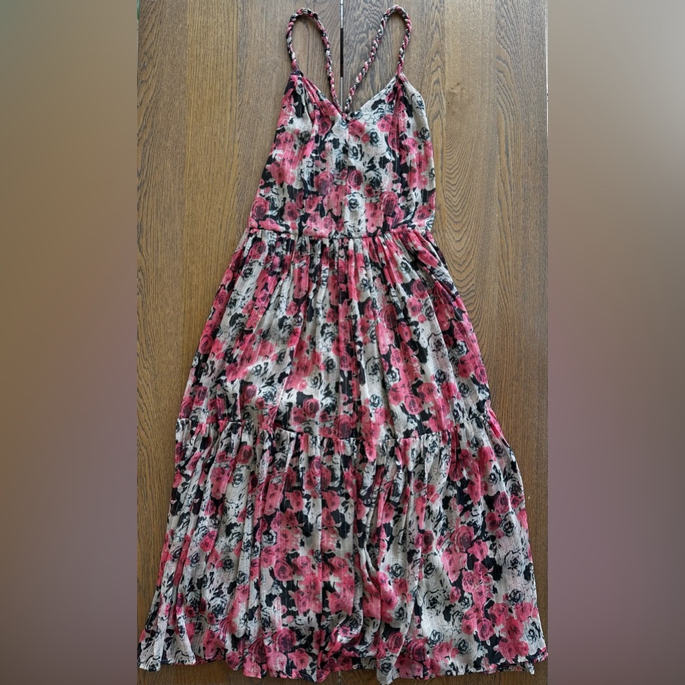 ASTR the Label Eartha Floral Tiered Maxi Dress Multicolor Taupe Pink Stunning - Picture 4 of 15